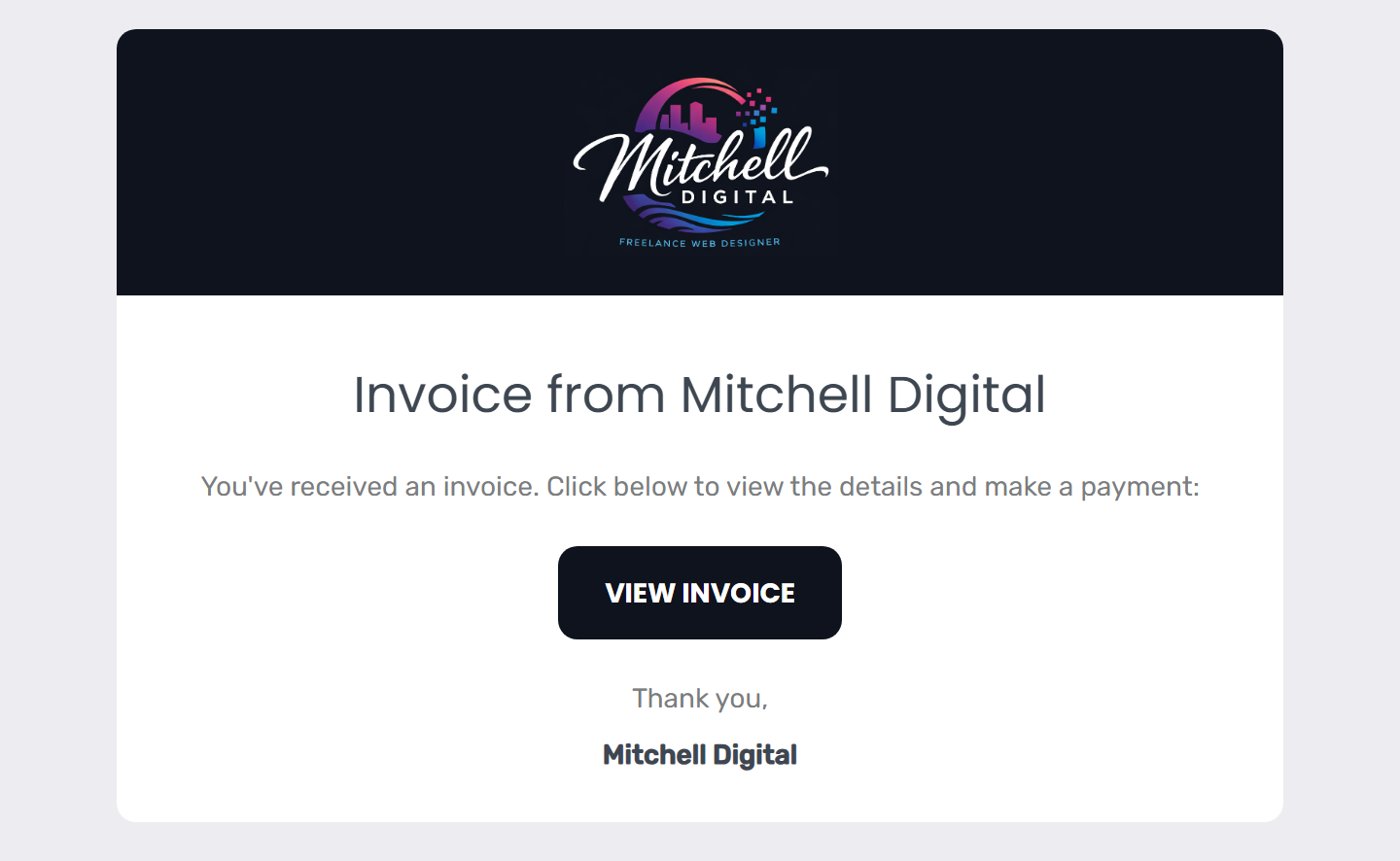 Pro-tier invoice email with the user's logo and accent colour